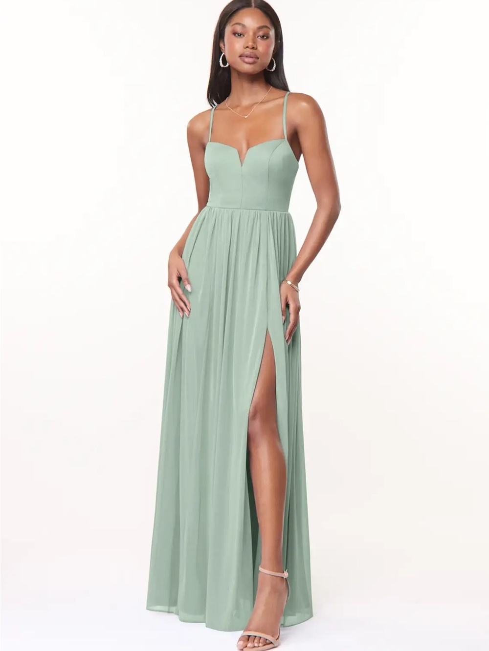 Azazie Marsol bridesmaid dress in matcha size 0